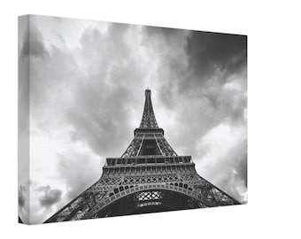 Eiffel Tower Poster | Black and White Paris Photography | Dramatic Stormy Sky Print | Horizontal Architecture Art | Monochrome French Print