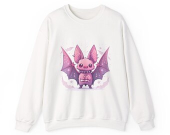 Pink Pastel Goth Bat Sweatshirt, Kawaii Bat Crewneck, Cute Gothic Halloween Sweater, Bat Lover Gift