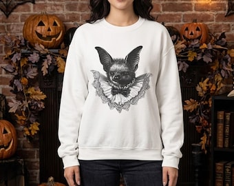 Gothic Bat Sweatshirt, Victorian Bat Art Crewneck, Creepy Cute Animal Portrait, Halloween Sweater, Dark Academia Gift, Unisex Sweatshirt