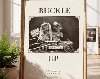 Funny Wedding Gift, Custom Quote Print, Sarcastic Anniversary Poster, Victorian Cats, Vintage Married Cat Couple Art, Personalized Gift