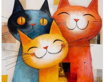 Cat Dopamine Decor Square Wall Art | Cat Lover Gift | Maximalist Animal Decor, Whimsical Pet Poster |  | Un/Framed Paper or Stretched Canvas