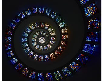 The Glory Window Stained Glass Wall Art, Minimalist Architecture Spiral Photo Print, Large Square Statement Poster, Philip Johnson Fine Art