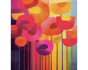 Maximalist Floral Print, Abstract Colourful Flowers Poster, Bold Modern Botanical Art| Un/Framed Paper & Un/Framed Canvas Ready to Hang