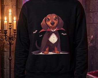Vampire Dachshund Sweatshirt, Cute Halloween Dog Crewneck, Weiner Dog Vampire Sweater, Dachshund Lover Gift