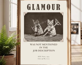 Funny Gardening Gift, Custom Quote Print, Mid Century Modern Cat, Vintage Humour Poster, Sarcastic Coworker Present, Plant Mom Wall Art