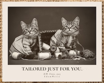 Vintage Tailor Cats Photo Print | Funny Victorian Cats | Tailored Just For You | Sarcastic Office Gift | Craft Room | Un/Framed & Digital
