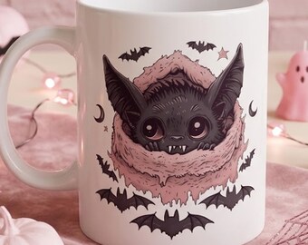 Cute Fluffy Bat Mug, Halloween Coffee Cup, Kawaii Spooky Bat Cup, Coffee Lover Halloween Gift
