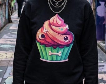 Creepy Cute Cupcake Sweatshirt, Monster Dessert Crewneck, Halloween Sweet Tooth Sweater, Spooky Food Art Gift