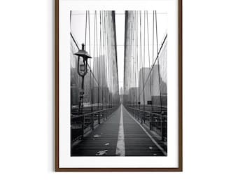 Brooklyn Bridge Black and White Photography, New York City Wall Art, Grainy Monochrome NYC Print, Industrial Architecture Decor