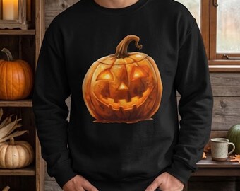 Painted Pumpkin Sweatshirt, Jack O Lantern Crewneck, Halloween Sweater, Glowing Pumpkin Shirt, Autumn Gift, Cozy Fall Crewneck