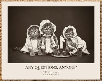 Funny Victorian Cats Photo | Any Questions, Anyone? | Custom Quote Print | Sarcastic Office Retro Picture | Boss & Co-worker Gift