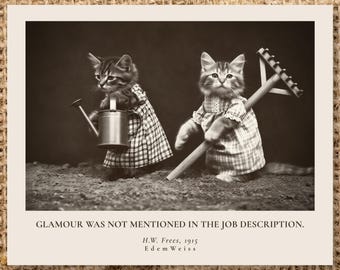 Victorian Cats Gardening Photo | Vintage 1915 Humor | Funny Greeting | Coworker Gift | Custom Quote Print | Garden Shed Decour