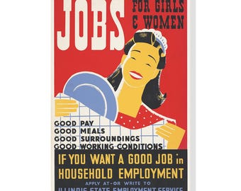 Funny Sarcastic Feminist Kitchen Decor | Vintage WPA Poster, Jobs for Girls and Women, Mid Century Modern Wall Art, Housewarming Gag Gift
