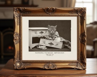 Funny "Nothing to Wear. Obviously" Cat Photo, Messy Drawer Closet Meme Art | Dressing Room & Bedroom Retro Wall Decor | EdemWeiss Meme Pets