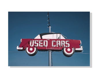 Used Cars Neon Sign Photo Poster, Mid Century Modern Wall Art, Vintage Auto Dealership Decor, Retro Garage Man Cave  and Retro Car Lot Print