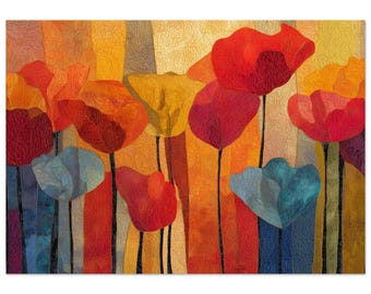 Abstract Floral Textile Wall Art | Vertical Mid Century Modern Print, Botanical Canvas Decor
