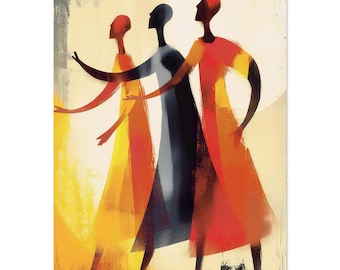 Terracotta Ethnic Diptych Wall Art, Mid Century Boho Watercolor Figures, Warm Tones (Set) / Ready to Hang and Digital Download