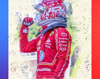 Póster de Charles Leclerc con Ferrari - Regalo de arte mural para aficionados a la F1 - Decoración de carreras