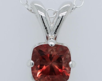Oregon Sunstone Red Cushion Cut Necklace in Sterling Silver .75c #3109