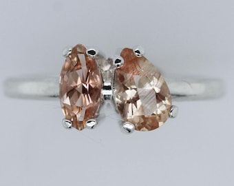 Oregon Sunstone Toi et Moi Multistone Ring, Pink Schiller, Sterling Silver, size 8.5, 1.2ctw #2541