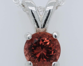 Oregon Sunstone Pendant Deep Red in Sterling Silver 6mm setting .76c #4347