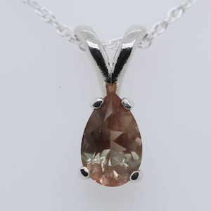 Oregon Sunstone Schiller and Green Pear Shaped Pendant Necklace in Sterling Silver .7cw #2460