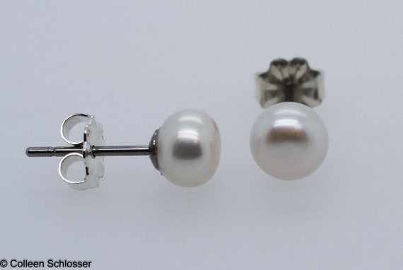 Pair of White Pearl Stud Earrings with Surgical Steel Post Pair of White Pearl Stud Earrings with Surgical Steel Post
