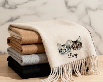 Broderad halsduk för husdjursporträtt • Personlig vinteraccessoar för hund och katt • Unik present