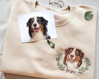 Personlig tröja med ditt husdjurs broderi - Katt & hund - Broderad tröja eller hoodie med ansikte och namn - Unik present till djurälskare
