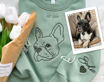 Personlig broderad tröja med husdjursporträtt från foto - personlig hund-/katttröja - present till husdjursägare - broderad djurtröja