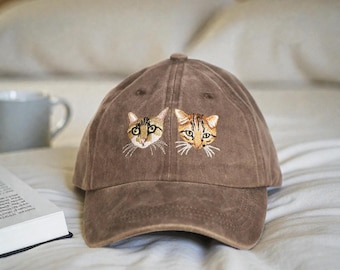 Broderad hatt för husdjursporträtt – Vintage pappakeps – Personligt broderat foto av hund eller katt – Gåva till husdjursälskare