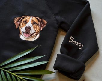 Personlig tröja med ditt husdjurs broderi - Katt & hund - Broderad tröja eller hoodie med ansikte och namn - Unik present till djurälskare