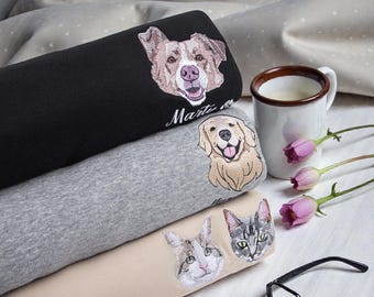 Personlig tröja med ditt husdjurs broderi • Broderad hund- och katttröja med ansikte och namn • Unik present till djurälskare