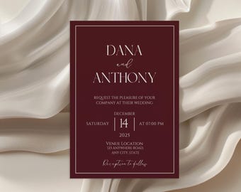 Dark and Moody Romantic Burgundy Wedding Invitation Template