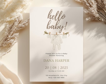 Hello Baby Gender Neutral Baby Shower Invitation Template
