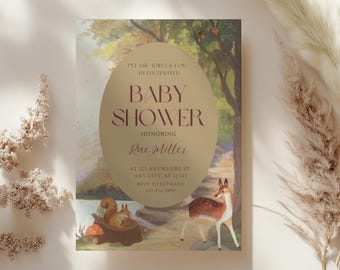 Enchanted Forest Baby Shower Invitation Template: Woodland Fairy Tale (Instant Digital Download)