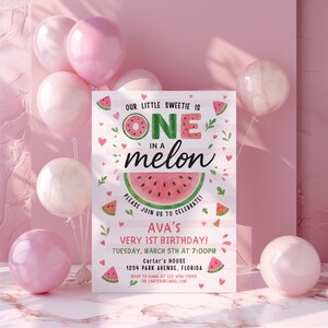 Mall för inbjudan till födelsedagsfest med en melon och vattenmelon