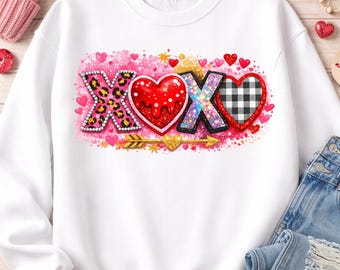 Glitter Hearts XOXO Valentine PNG | Camo Sublimation Design (Digital Download)