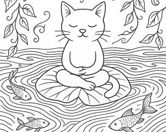 Mindfulness Cat Coloring Pages, 120 Printable Designs (PDF)