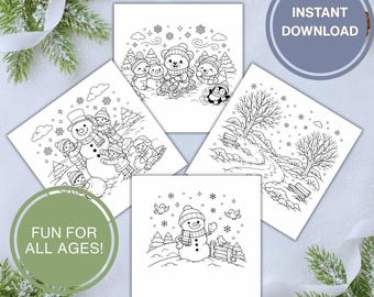 60 Winter Coloring Pages, Festive Holiday Activity Book (Digital Download)