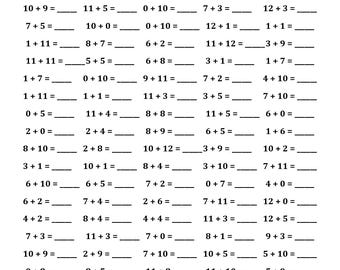 Addition Worksheets 1-12, Single & Double Digit, Maths Drills (PDF)