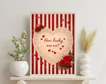 Vintage Valentine Heart Print, Romantic Roses Lace Decor (Digital Download)