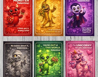 Printable Valentines for Kids, Classroom Valentine Cards, Spooky Valentine Horror, Instant Digital Download