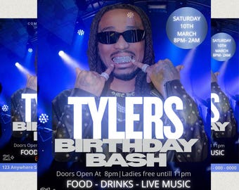 Mens Birthday Party Flyer Template| Club Event Flyer | Digital Invitation| Mens Birthday Invitation| Birthday Templates| Birthday Itinerary|