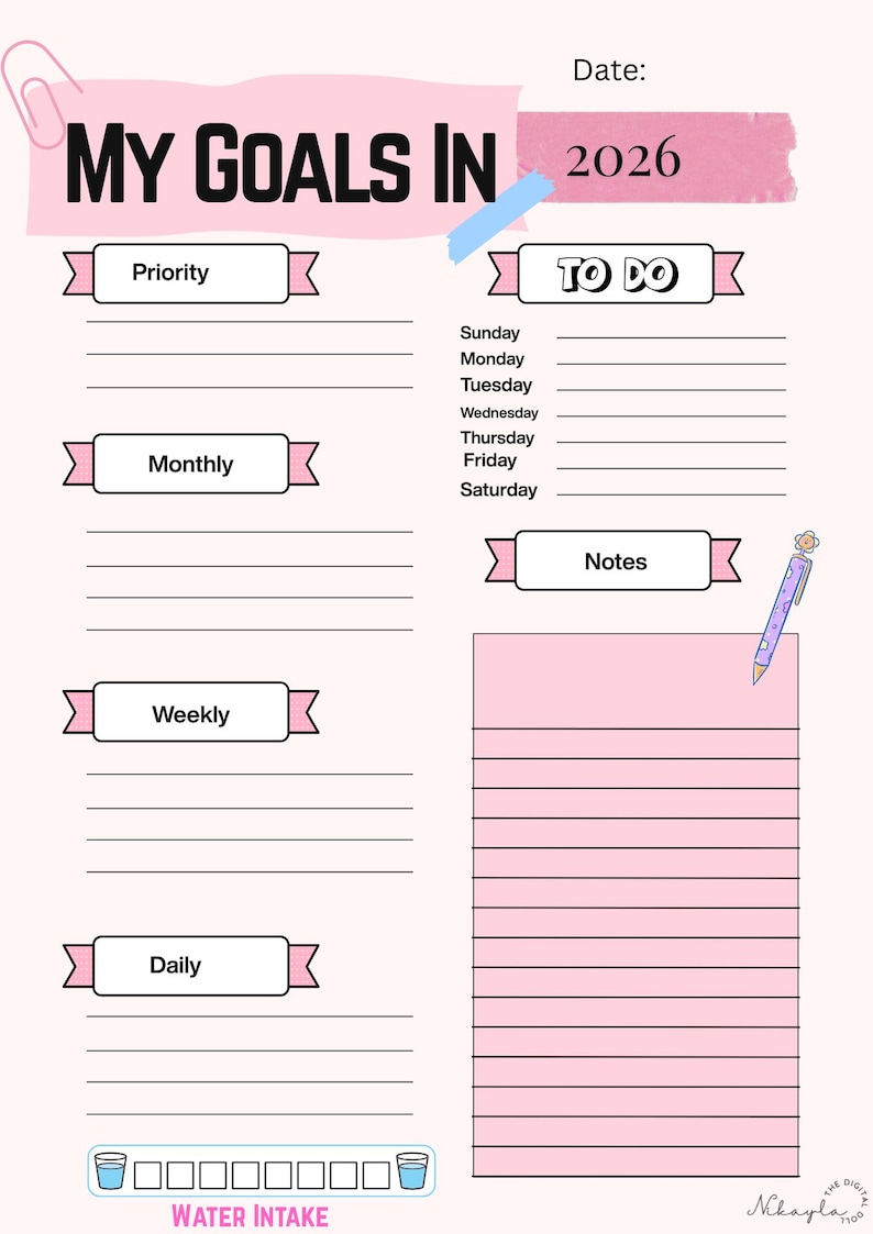 2026 Goals Planner Printable • Pink Goal Setting Template • Weekly ...