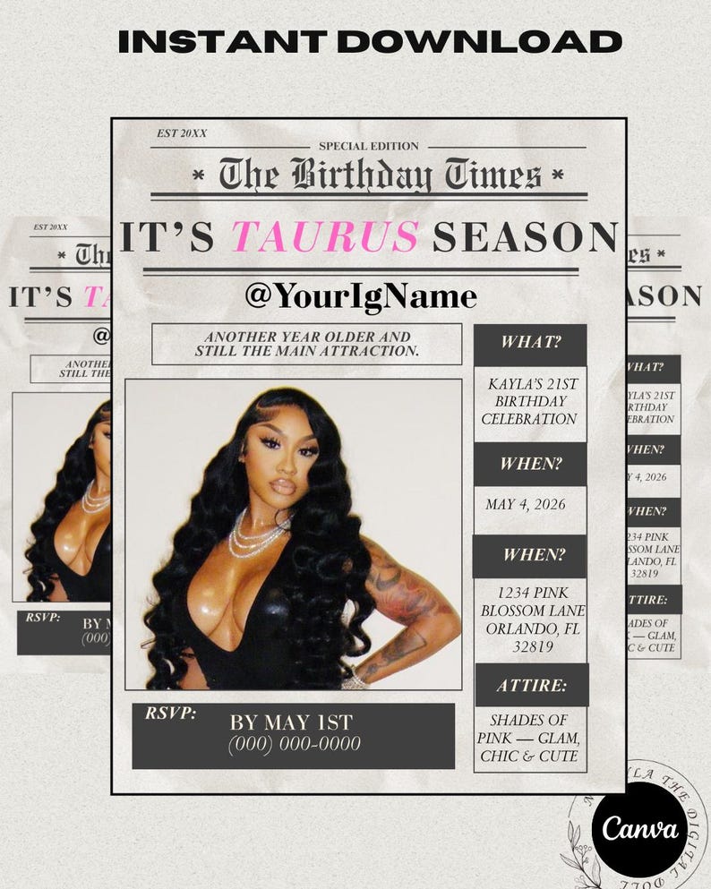 Newspaper Birthday Flyer Template, Digital Birthday Invitation, Birthday Itinerary, Newsletter Template, Custom Newspaper, image 6