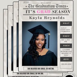Graduation Newspaper Flyer| Graduation Invite| Grad Announcement| Graduation Poster| Graduation Magazine| Graduation Party |Graduation Evite image 4