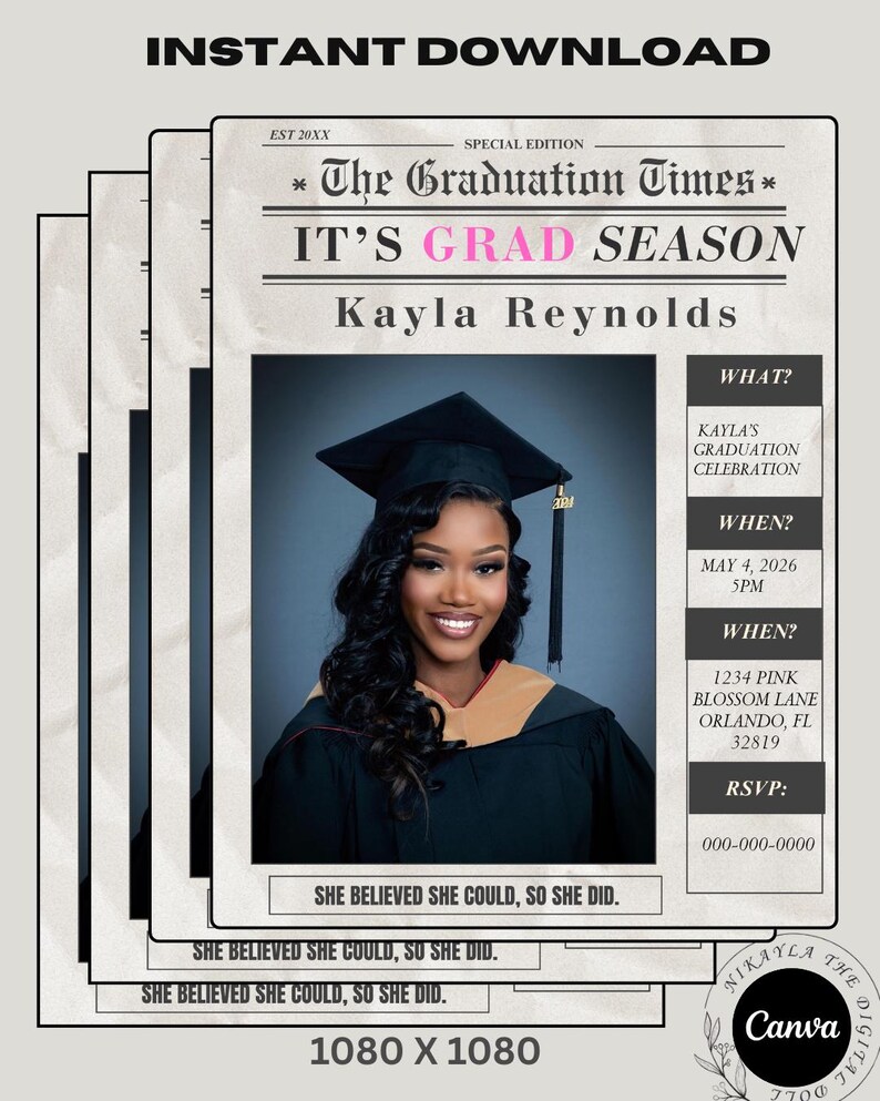Graduation Newspaper Flyer| Graduation Invite| Grad Announcement| Graduation Poster| Graduation Magazine| Graduation Party |Graduation Evite image 4
