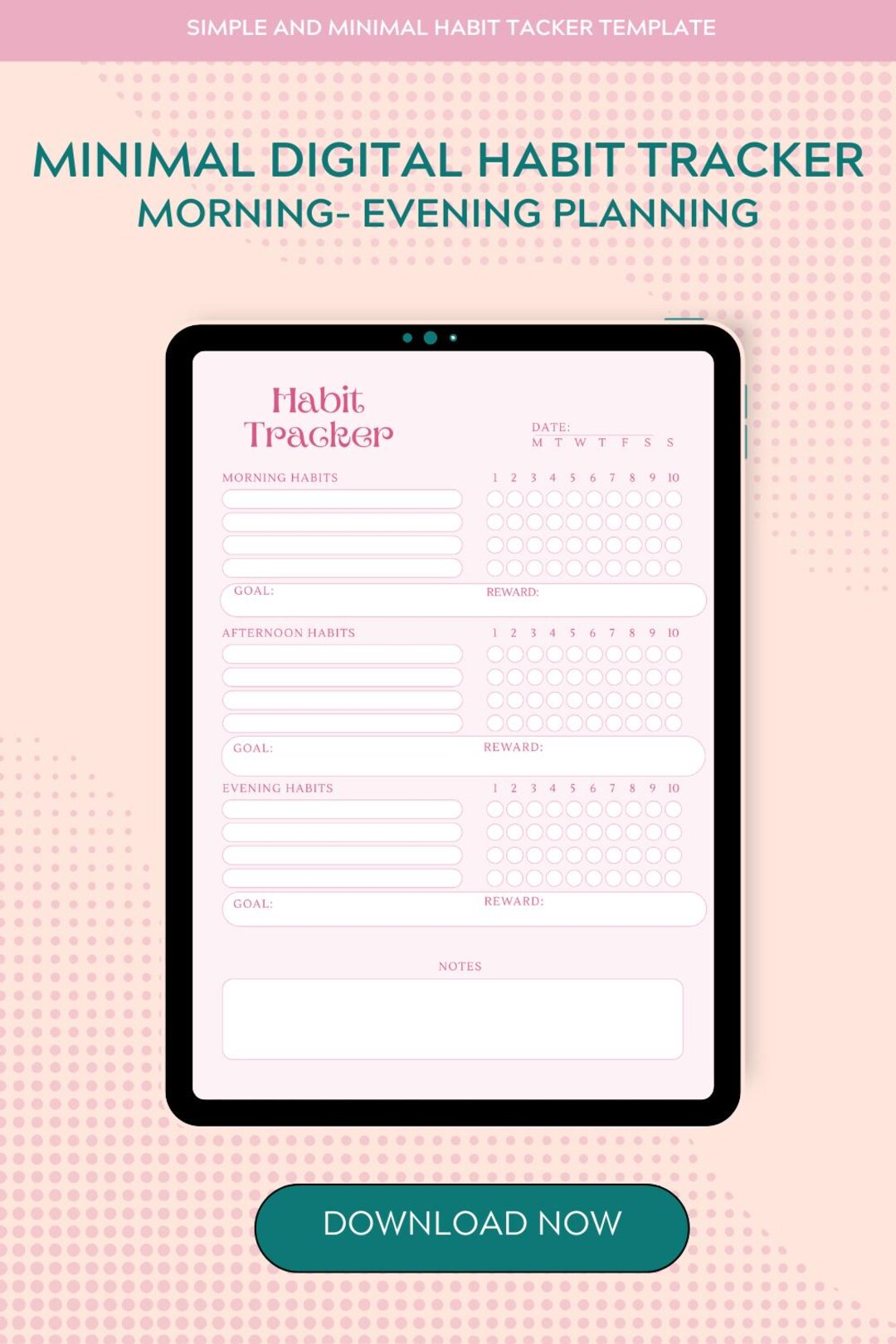 Minimal Digital Habit Tracker for Morning & Evening Routine | Daily ...