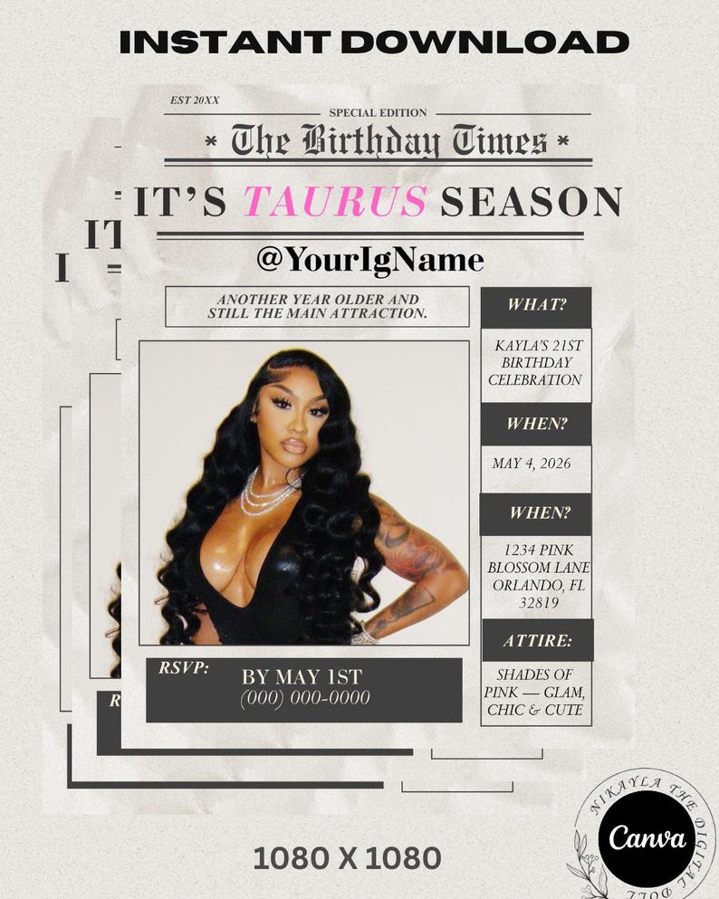 Newspaper Birthday Flyer Template, Digital Birthday Invitation, Birthday Itinerary, Newsletter Template, Custom Newspaper, image 9